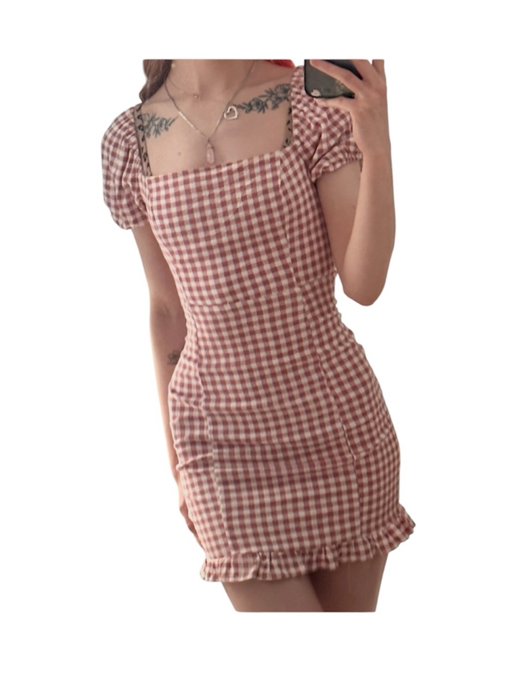 Ardene Pink Gingham Puff Sleeve Picnic Dress